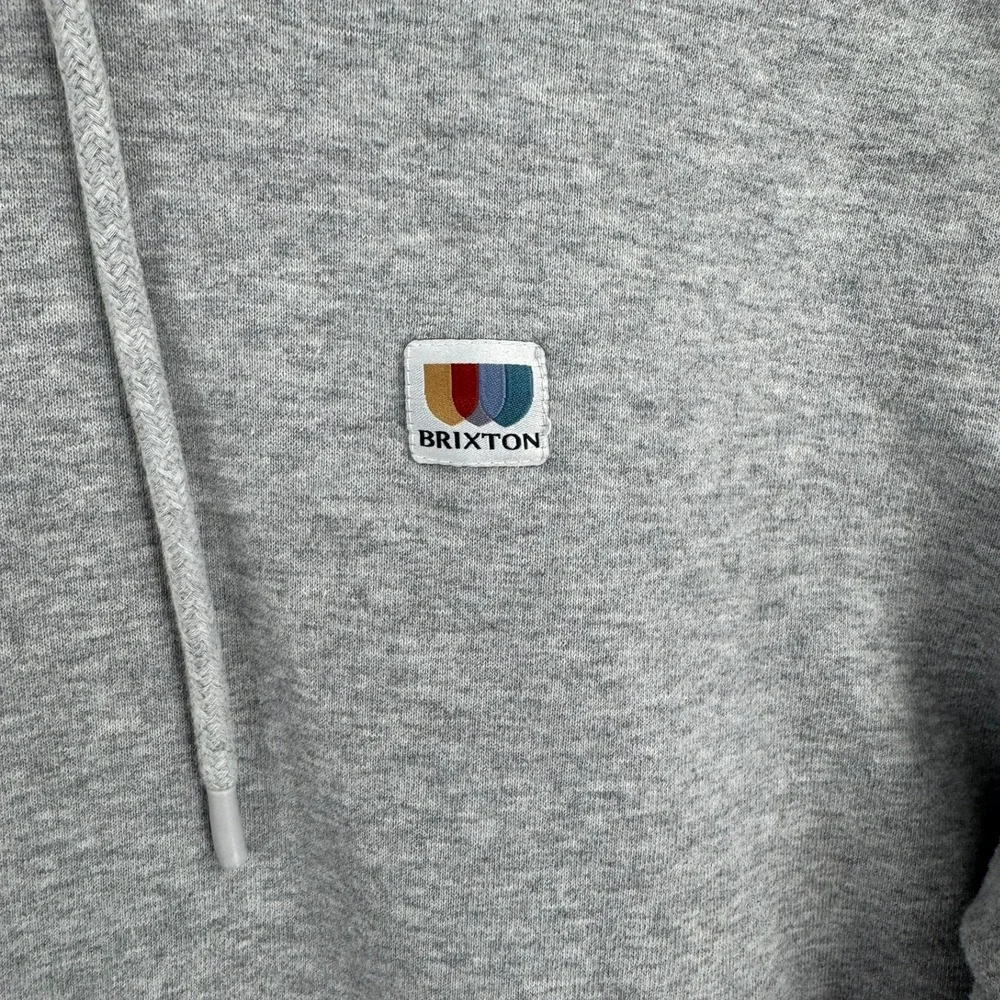 Brixton Hoodie Mens Medium Gray Sleeve Logo‎ Graphic Pullover Fleece Sweatshirt